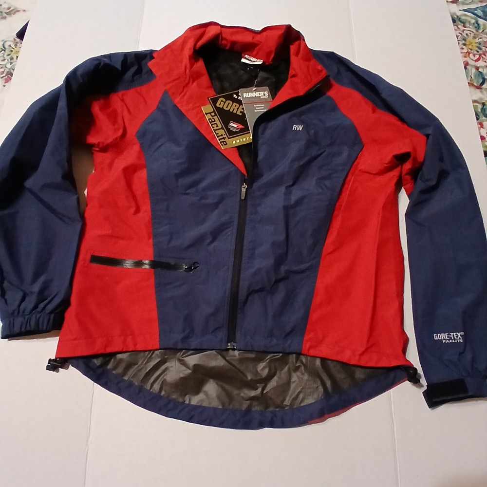 Runners World Mens Large Red Blue Gore-Tex PacLite Nylon Full Zip Jacket NWT